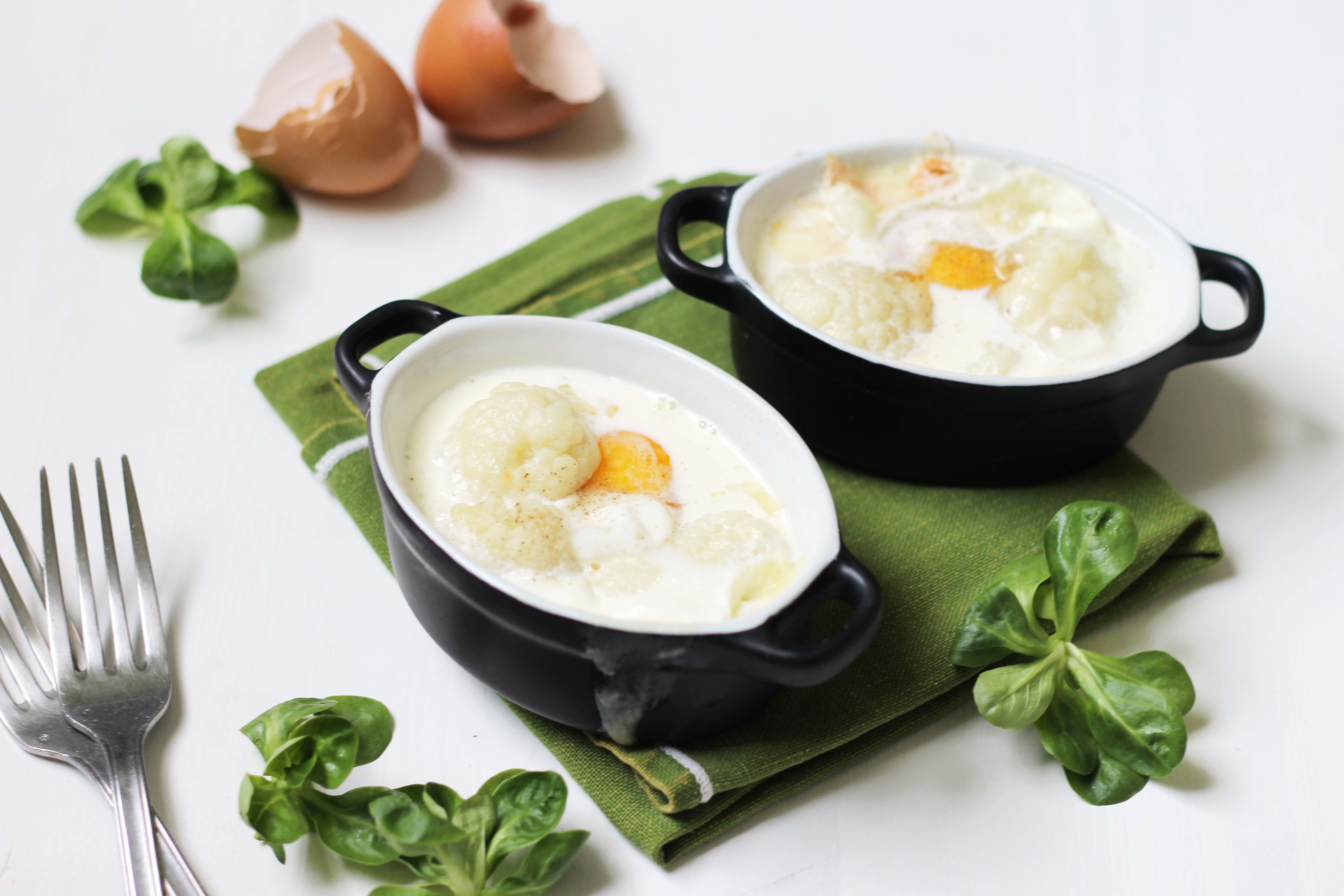 Oeufs cocotte au chou-fleur et maroilles