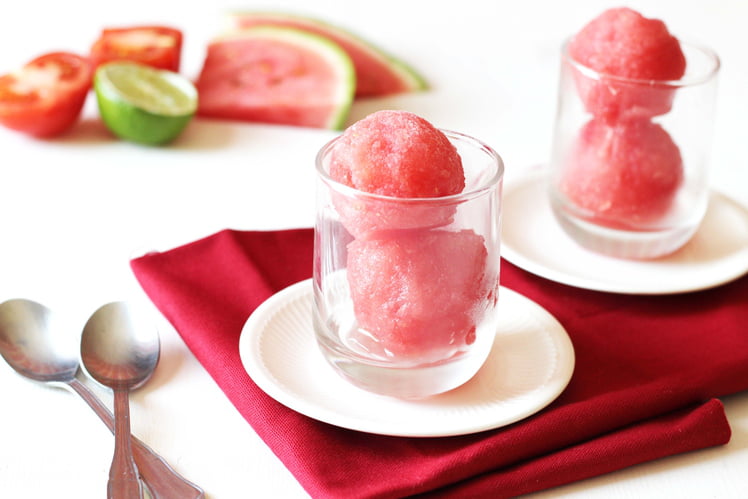 Sorbet à la pastèque et à la tomate