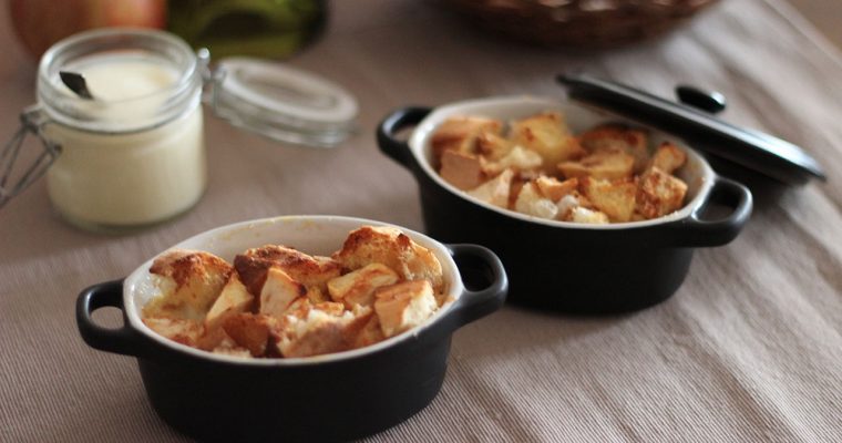 Bread pudding aux pommes et sa crème anglaise au calvados